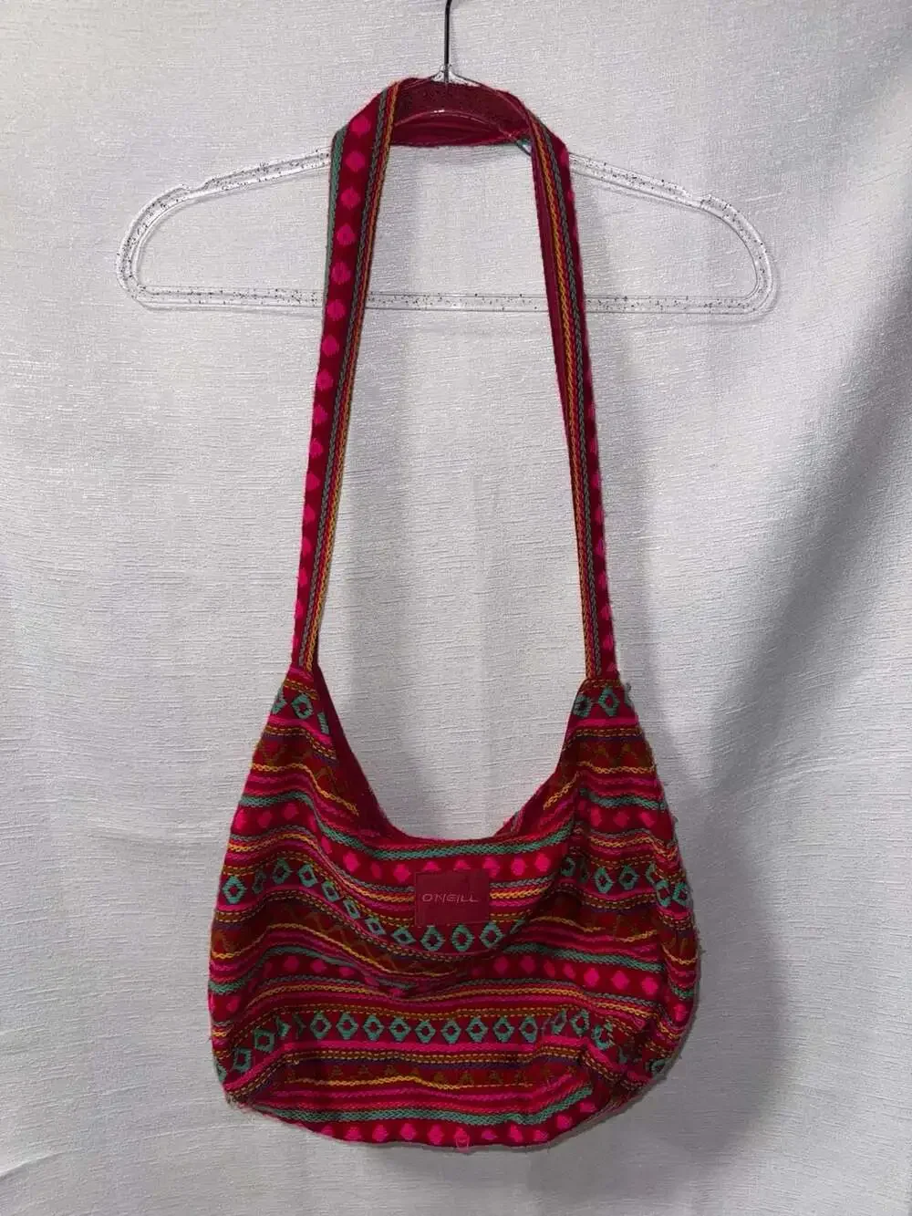 O'Neill Juniors Sancho Woven Hobo Shoulder Bag in Pink Multi-Color Aztec Pattern